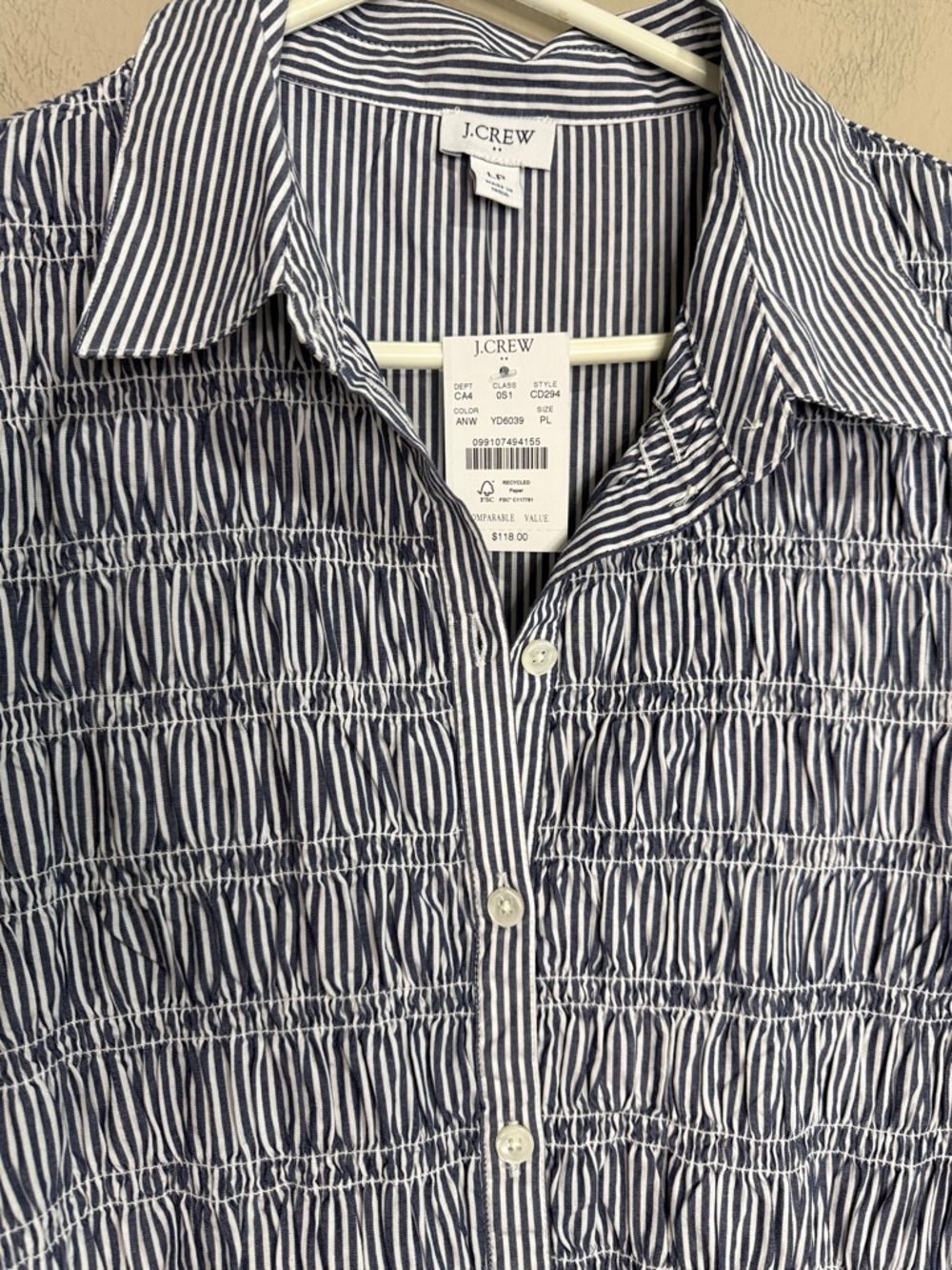 J. Crew Blue and White Striped Smocked Shirt Dress NWT - Picture 4 of 6